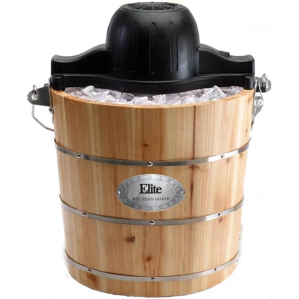 Elite Gourmet 4 Qt. Old Fashioned Pine Wood Bucket Ice Cream Maker