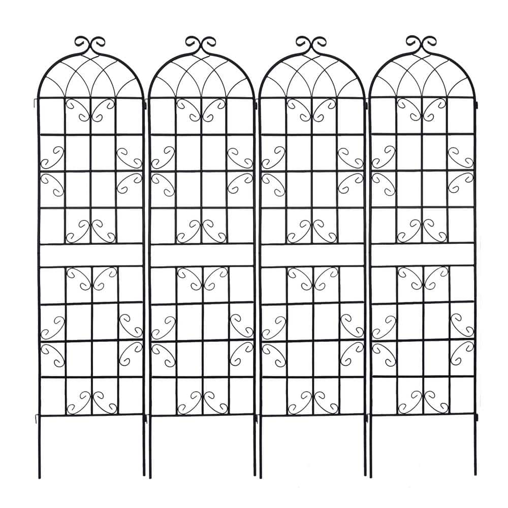 4 Pack 86.7 in. Metal Garden Trellis for Climbing Plants Black
