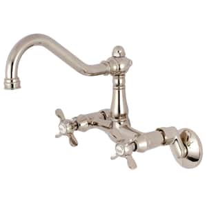 Victorian Cross 2-Handle Wall-Mount Standard Kitchen Faucet in Polished Nickel