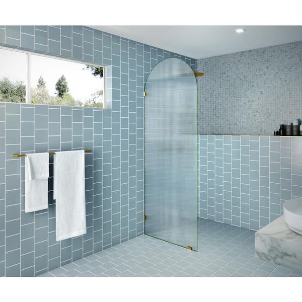 Glass Warehouse Maven 30 in. W x 86.75 in. H x 0.375 in. D Arched Fluted Single Fixed Panel Frameless Shower Door