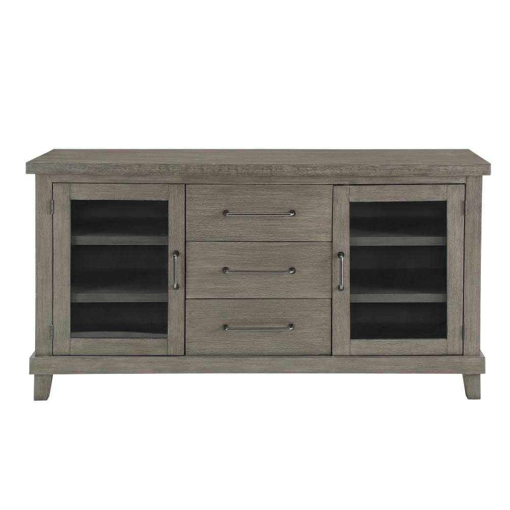 Mila Server Washed Gray - Steve Silver Co.: Contemporary Style, Veneer Finish, Glass Doors, 3 Drawers
