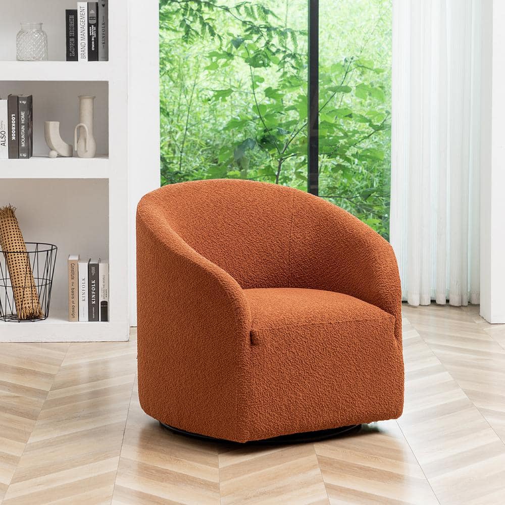 KINWELL Caramel Modern Boucle Upholstered Swivel Barrel Armchair BSC103 ...