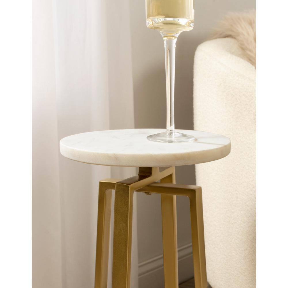 White Marble and Gold Metal Round Drink Table
