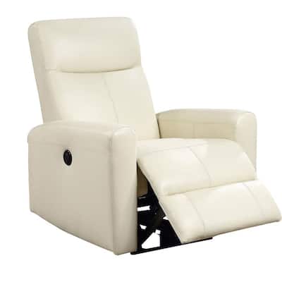 Beige Leatherette Power Recliner with Tufted Back