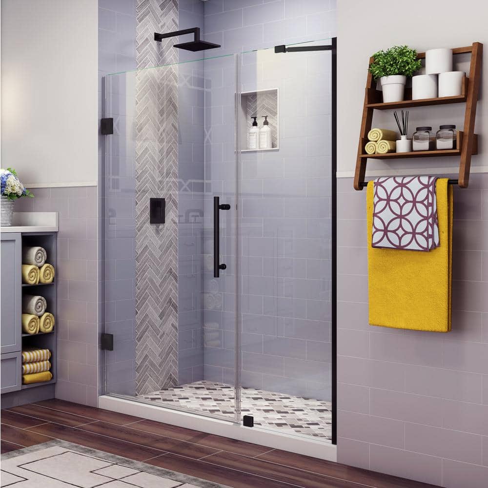 Belmore Matte Black Frameless Hinged Shower Door with Clear Glass