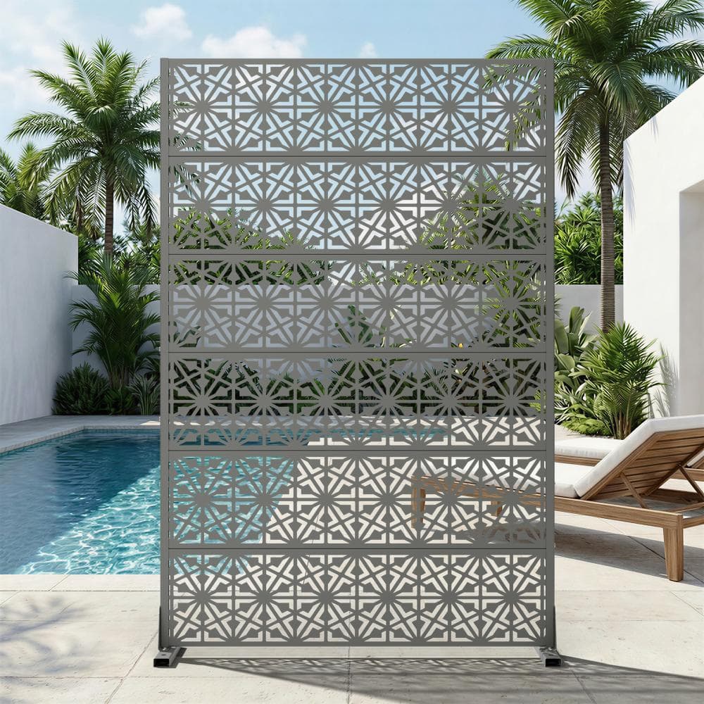 47 in. W x 72 in. H Light Gray Galvanized Steel Freestanding Six-Petal Hex Cut Garden Privacy Screen (1-Pack) price history on PriceWatchPro