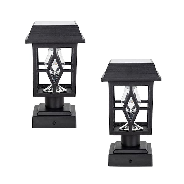 GAMA SONIC Luna II Black Outdoor Integrated LED Warm White Landscape Fits 4 x 4 Solar Deck Post Cap Light with Pier Mount (2-Pack)