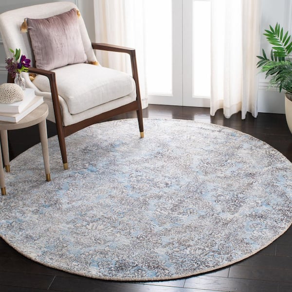 Mirage 6 ft. x 6 ft. Light Blue/Gray Distressed Ornate Round Area Rug