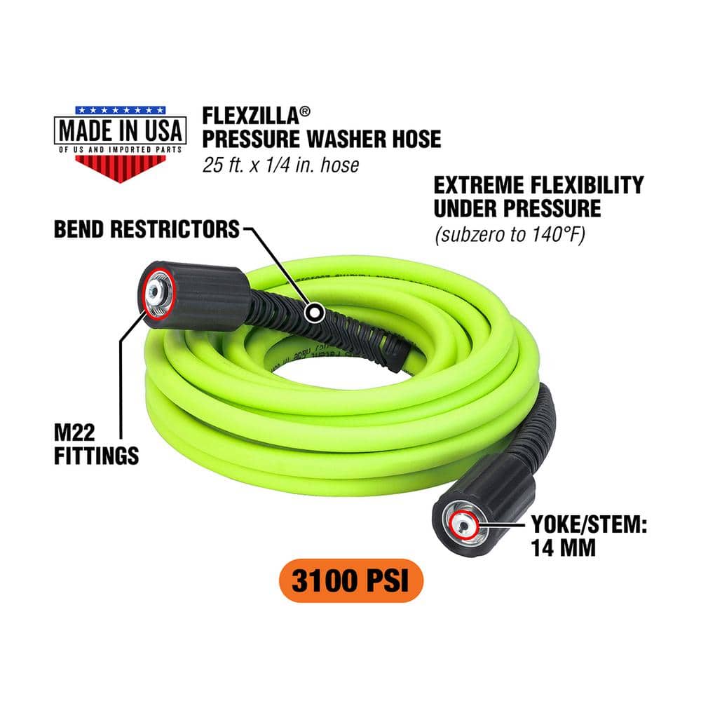 ZillaGreen 25' Flexible Hybrid Polymer Pressure Washer Hose