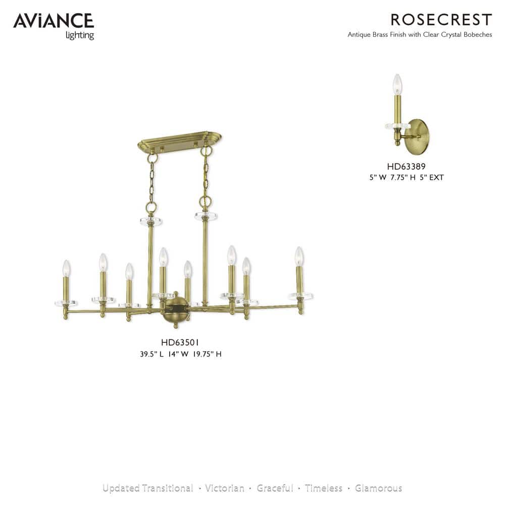 Antique Brass 8-Light Chandelier with Clear Crystal Bobeches