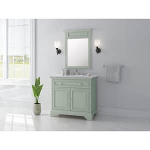 Sadie 38 in. W x 21.5 in. D Vanity in Antique Light Cyan with Marble Vanity Top in Natural White with White Sinks