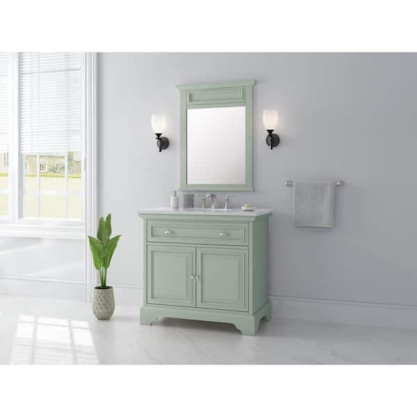 Home Decorators Collection Sadie 38 in. W x 22 in. D x 35 in. H Vanity in Antique Light Cyan with Marble Vanity Top in Natural White