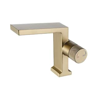 Single Handle Single Hole Bathroom Faucet with Water Supply Hoses in Brushed Gold