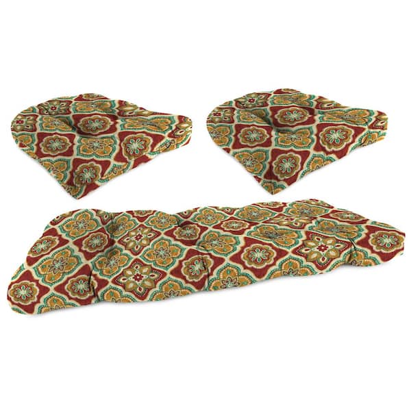 Jordan Manufacturing 44 in. L x 18 in. W x 4 in. T Adonis Jewel Outdoor Rectangular Wicker Cushion Set with 1 Bench and 2 Seat Cushions