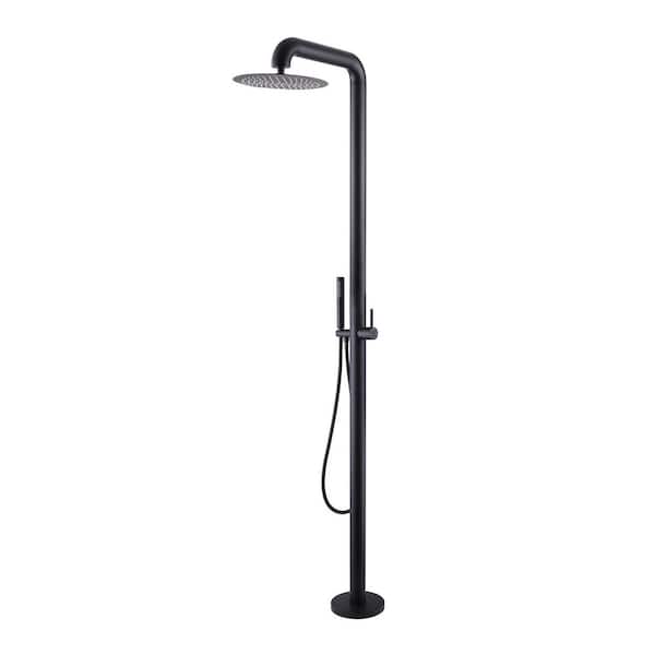 Outdoor Exposed 1-Handle Freestanding Floor Mount 2 GPM Tub Faucet Claw Foot Tub Faucet with Shower Head in Matte Black