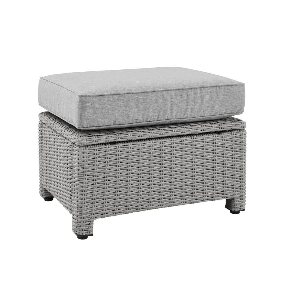 Bradenton Versatile Gray Wicker Outdoor Ottoman with Sunbrella Cushion