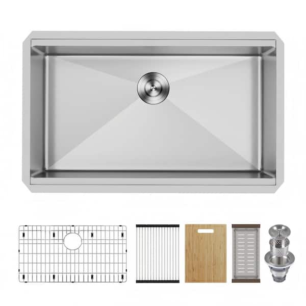 30 in. Undermount Single Bowl 18 Gauge Sliver Stainless Steel Workstaion Kitchen Sink with Accessories