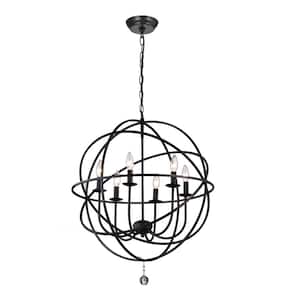 Modern 6-Light Black and Brown Finish Chandelier