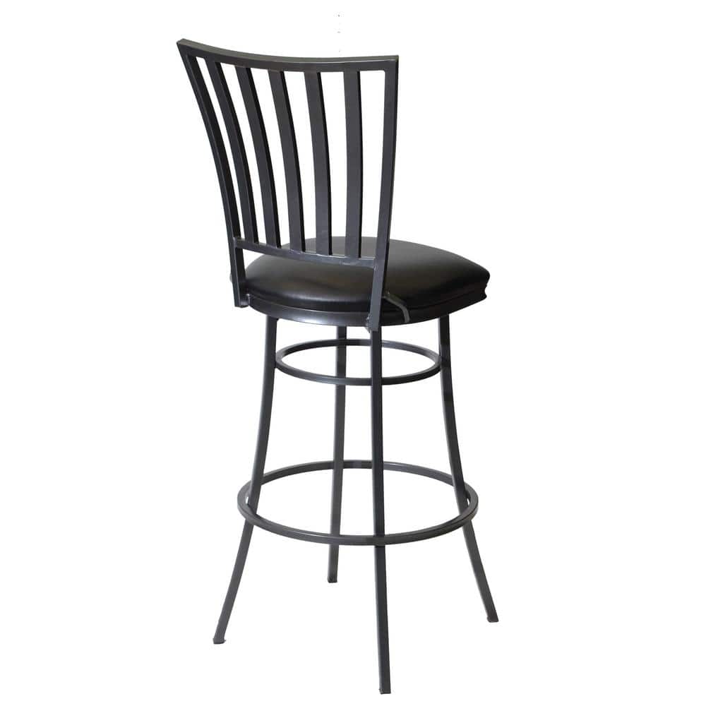 Transitional Black Leather Swivel Barstool with Metal Base
