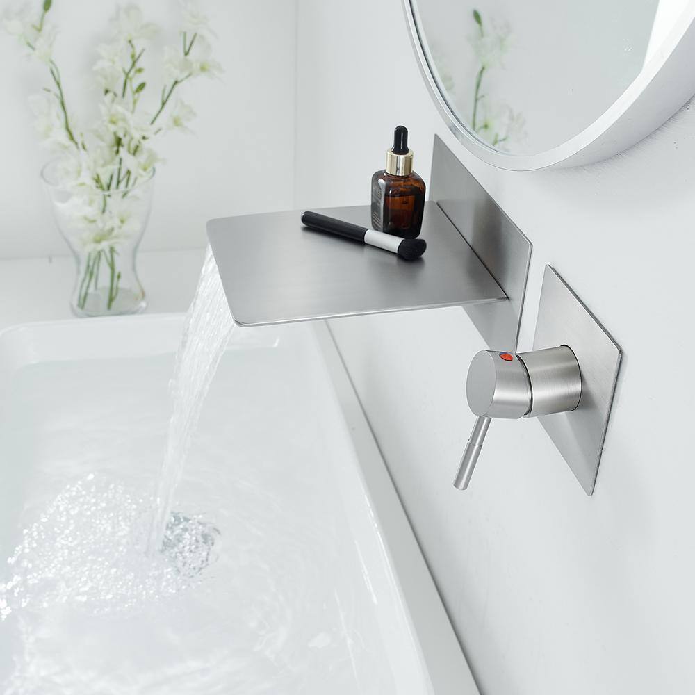 Brushed Nickel Wall-Mount Waterfall Bathroom Faucet