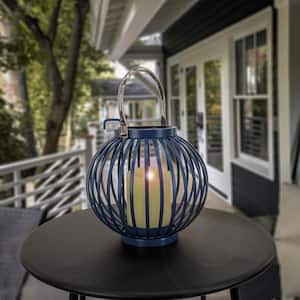 10 in. Round Ribbed Candle Lantern, Moonlit Ocean Blue