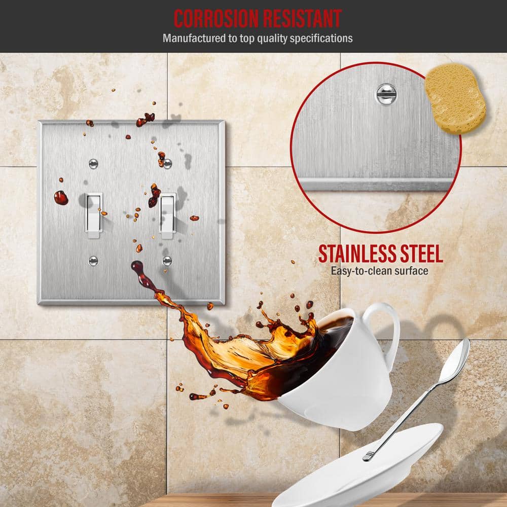 Standard 2-Gang Stainless Steel Toggle Wall Plate