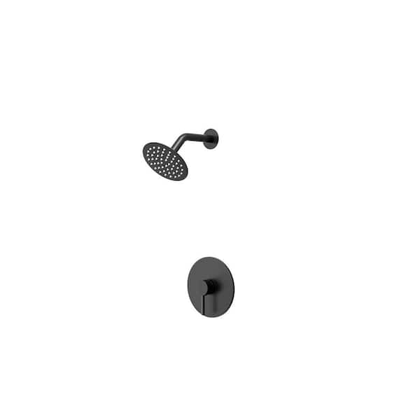 Crozet 1-Spray Patterns with 1.8 GPM 6 in. Wall Mount Rain Fixed Shower Head in Matte Black Round Valve Included