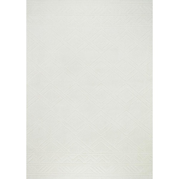 Pasargad Home Paris Shag Ivory 8 ft. x 10 ft. Geometric Area Rug