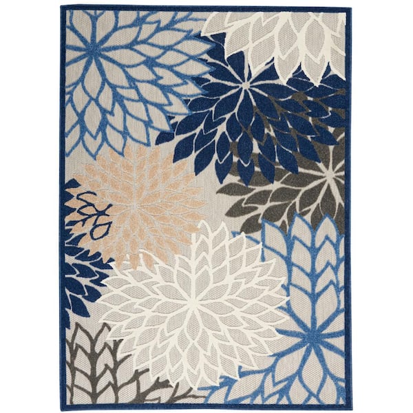 Photo 1 of Aloha Patio Blue/Multicolor 5 ft. x 8 ft. Floral Modern Indoor/Outdoor Area Rug