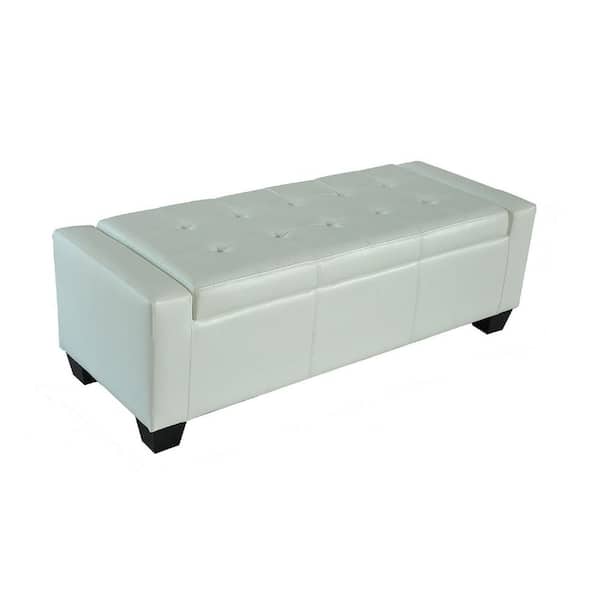 Homcom Cream White Faux Leather Tufted, Leather Storage Ottoman Bench Tufted