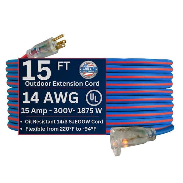 US Wire and Cable Extreme 15 ft. 14/3 All Weather Extension Cord with Lighted Plug