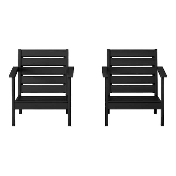 WESTIN OUTDOOR Birchwood Outdoor Patio Deep Seating HDPE Lounge Chairs with Arms (Set of 2) in Black