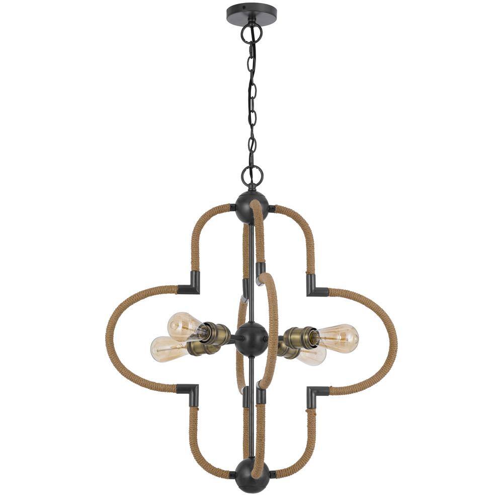 Tahoka 4-Light Black Circle Metal Chandelier for Indoor Use