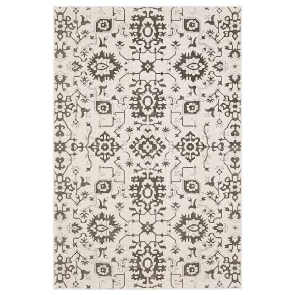 4 ft. x 5 ft. Ivory, Black, Tan Medallion Washable Area Rug