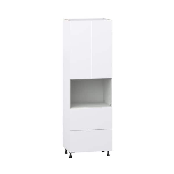 J COLLECTION 30 in. W x 94.5 in. H x 24 in. D Fairhope Bright White Slab Assembled Pantry Micro Kitchen Cabinet with 2-Drawers