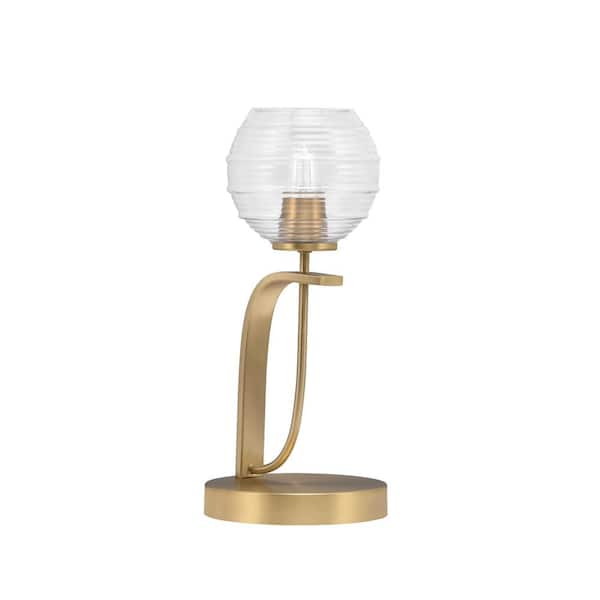 Unbranded Olympia 15.75 in. New Age Brass Piano Desk Lamp with Clear Ribbed Glass Shade