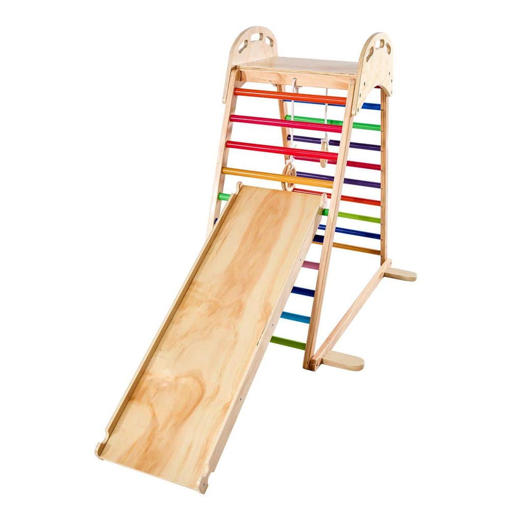 4-in-1 Wooden Indoor Playground, Climbing Rock, Slide, Ladder & Gym Rings, Montessori Style, 220 lbs. for Boys and Girls price history on PriceWatchPro