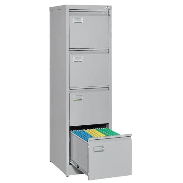 LISSIMO 15.1 in. W x 52.36 in. H x 17.8 in. D 4 Drawers Grey Metal Freestanding Cabinet File Cabinet for Home Office with Lock