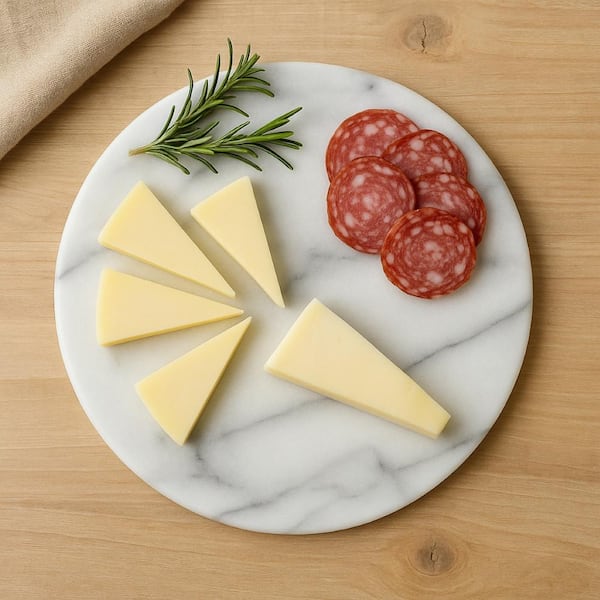 8 in. Natural White Marble Round Trivet Cheese Board