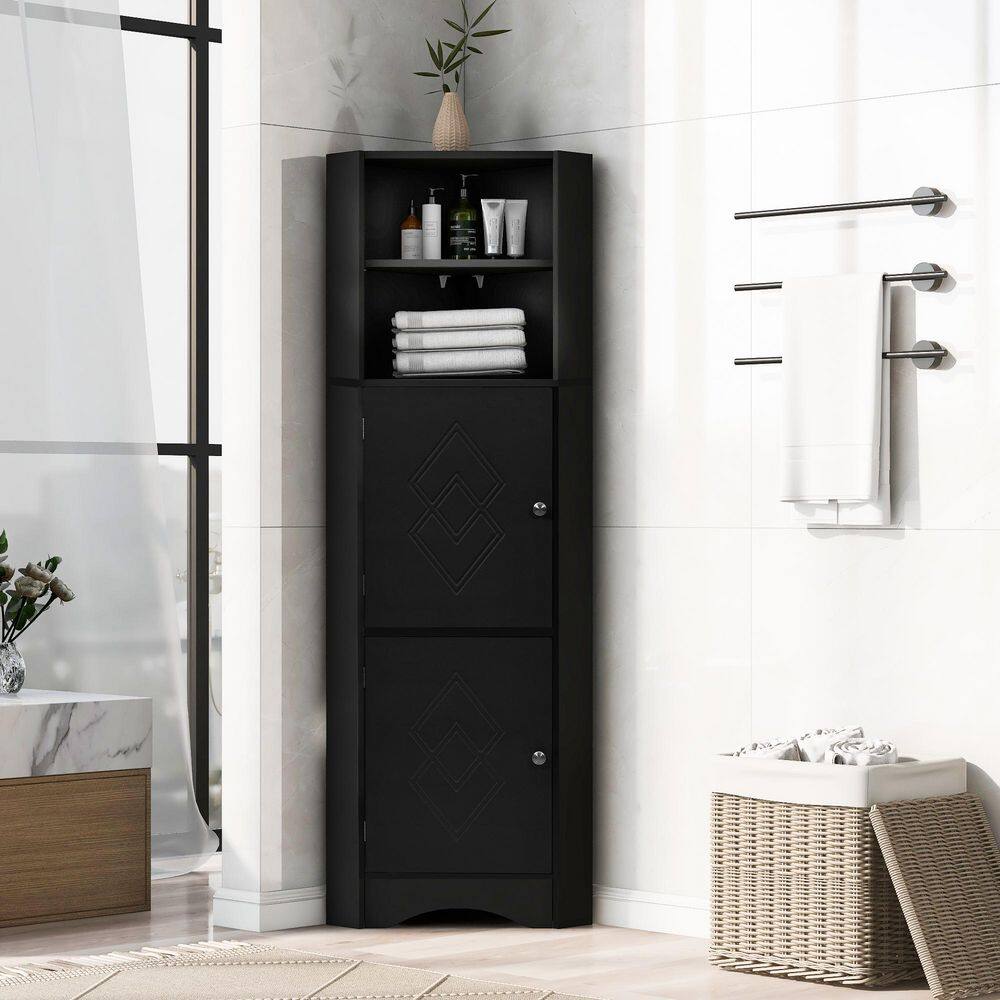 15 in. W x 15 in. D x 61 in. H Black Freestanding Linen Cabinet, Tall Bathroom Corner Cabinet with Adjustable Shelves price history on PriceWatchPro