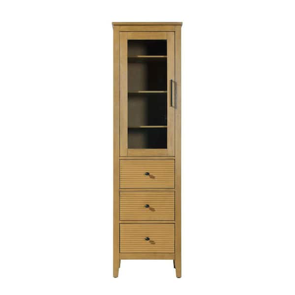 20 in. W x 18 in. D x 72 in. H Brown Freestanding Linen Cabinet in Honey Teak