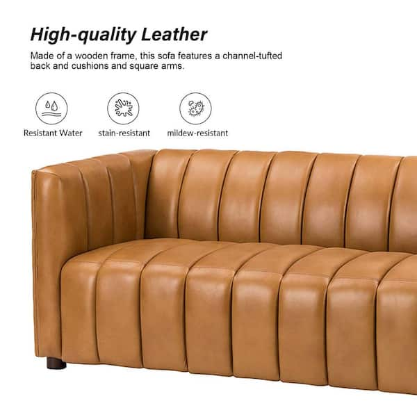 JAYDEN CREATION Nuria 87 in. wide Camel Leather Sofa with