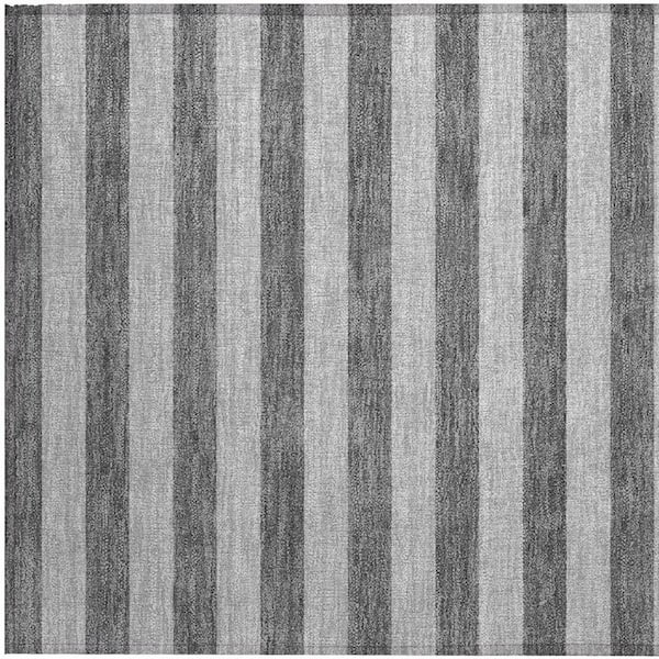 Gray and White 2 ft. x 3 ft. Woven Striped Polyester Rectangle Indoor/Outdoor Area Rug
