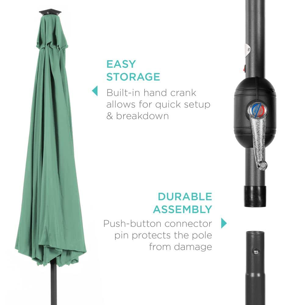 10ft Seaglass Solar LED Lighted Patio Umbrella with Tilt Adjustment