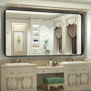 72 in. W x 36 in. H Rectangular Aluminum Framed Wall Mount Bathroom Vanity Mirror in Black