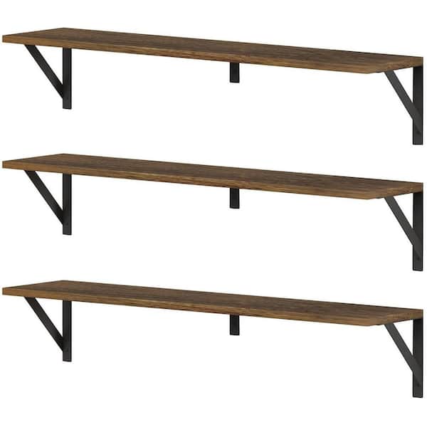 Unbranded 36 in. W x 8 in. D Rustic Brown Floating Shelves Decorative Wall Shelf (Set of 3)