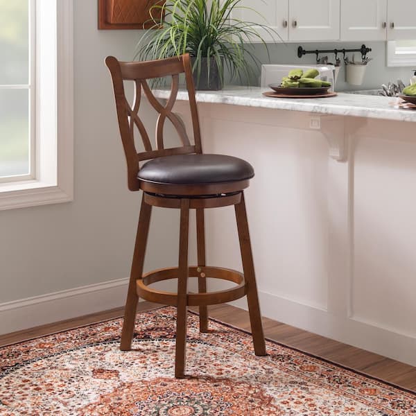 Orono Big and Tall Swivel 32 in. Rustic Oak Brown High Back Wood Bar Stool with Faux Leather Seat