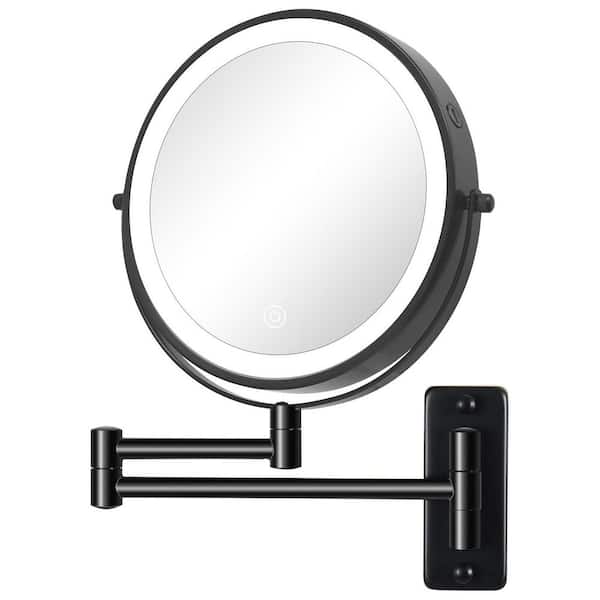 Sarlai 16.7 in. W x 13 in. H Round Framed Wall Mounted LED Bathroom Vanity Mirror Make-up Mirror in Black with 3-Colors