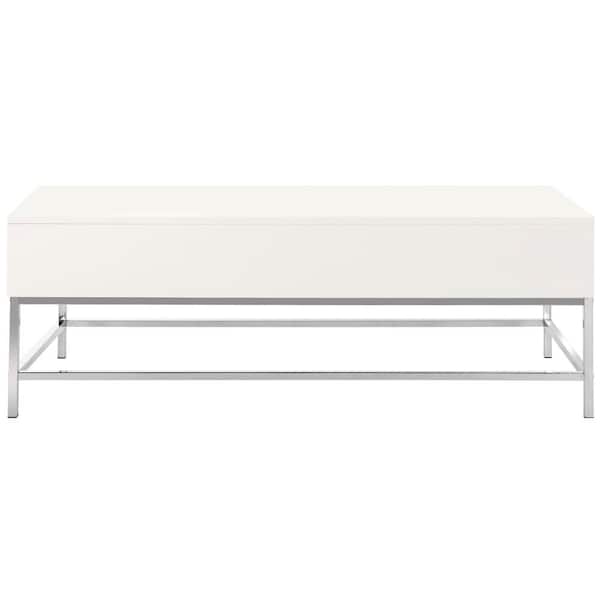 SAFAVIEH Carolina 50 in. White/Chrome Large Rectangle Wood Coffee Table with Lift Top
