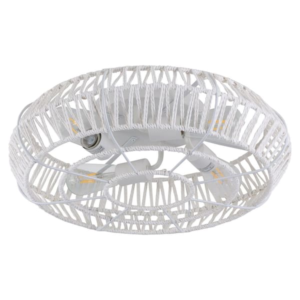 19 in. 4-Light Matte White Bohemian Flush Mount Ceiling Light with Rattan Shade for Living Room, Small Bedroom